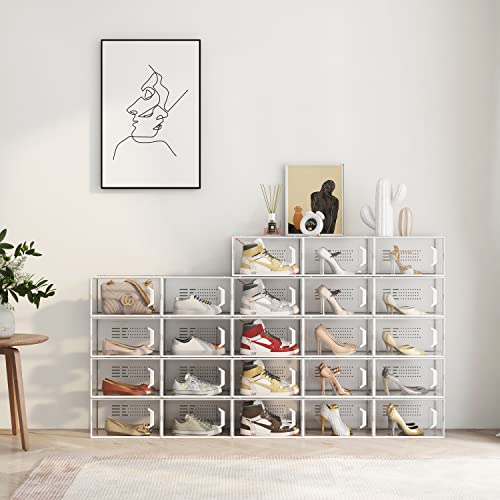 SEE SPRING XX-Large 12 Pack Shoe Storage Box, Clear Plastic Stackable Shoe Organizer for Closet, Space Saving Sneaker Shoe Rack Containers Bins Holders Fit up to Size 13 (Black)