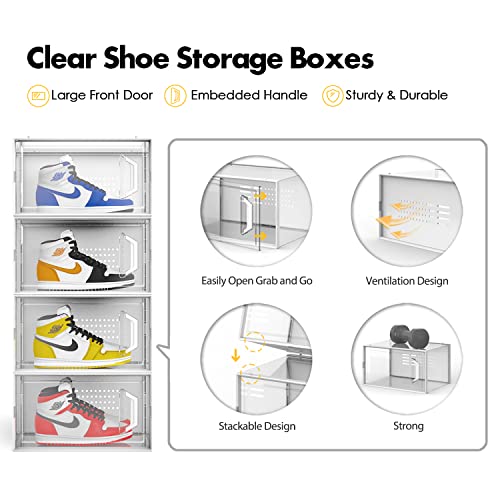 SEE SPRING XX-Large 12 Pack Shoe Storage Box, Clear Plastic Stackable Shoe Organizer for Closet, Space Saving Sneaker Shoe Rack Containers Bins Holders Fit up to Size 13 (Black)