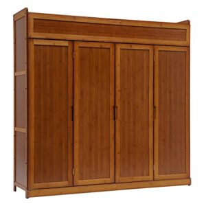 DNYSYSJ 7-Tier Shoe Organizer Cabinet with Folding Door Pull-Down Compartment, Bamboo Brown Shoe Floor Storage Organizer Rack for Entryway Living Room, 46" L x 13" W x 45.3" H