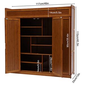 DNYSYSJ 7-Tier Shoe Organizer Cabinet with Folding Door Pull-Down Compartment, Bamboo Brown Shoe Floor Storage Organizer Rack for Entryway Living Room, 46" L x 13" W x 45.3" H
