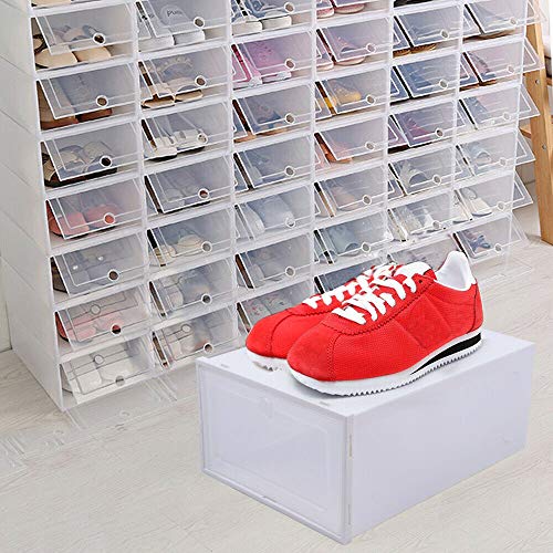 TFCFL 20/24 Pack Shoe Storage Box Shoe Box, Upthehill Clear Plastic Stackable Shoe Organizer Space Saving Foldable Shoe Container, 33 x 23 x 14cm (20 Pack)