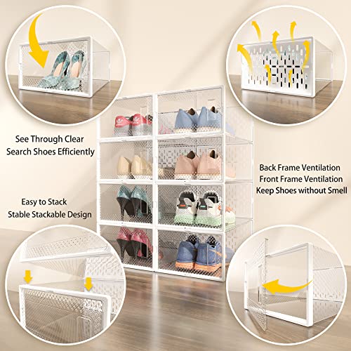 UPFOICXJ 12 Pack Clear Stackable Shoe Boxes, Shoe Storage Organizer for Closet, Keep Shoes Safe and Organized with Clear Shoe Boxes