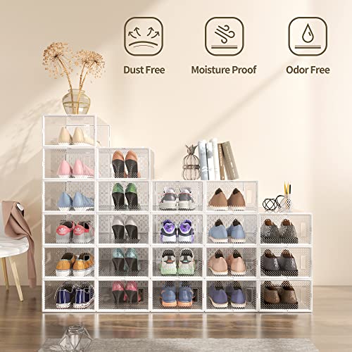 UPFOICXJ 12 Pack Clear Stackable Shoe Boxes, Shoe Storage Organizer for Closet, Keep Shoes Safe and Organized with Clear Shoe Boxes