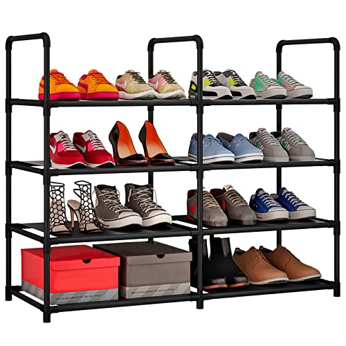 SUOERNUO Shoe Rack Storage Organizer 4 Tier Metal Tall Free Standing Shelf for Closet Entryway Bedroom,Black