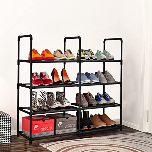 SUOERNUO Shoe Rack Storage Organizer 4 Tier Metal Tall Free Standing Shelf for Closet Entryway Bedroom,Black