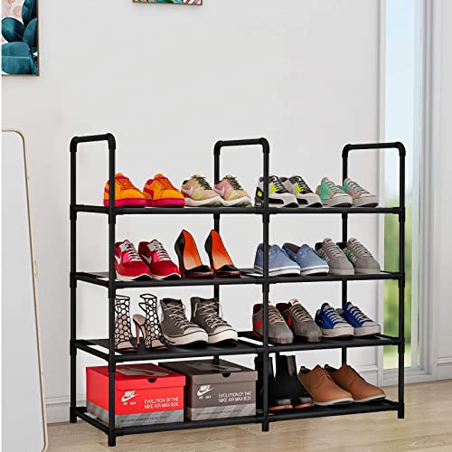 SUOERNUO Shoe Rack Storage Organizer 4 Tier Metal Tall Free Standing Shelf for Closet Entryway Bedroom,Black