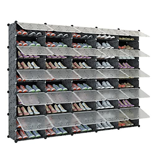 Aeitc 100 Pairs Shoe Rack Organizer Shoe Organizer Expandable Shoe Storage Cabinet Narrow Standing Stackable Space Saver Shoe Rack for Entryway, Closet with Hook and Side Shelf,Black