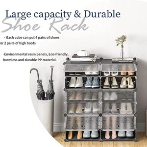 Aeitc 100 Pairs Shoe Rack Organizer Shoe Organizer Expandable Shoe Storage Cabinet Narrow Standing Stackable Space Saver Shoe Rack for Entryway, Closet with Hook and Side Shelf,Black