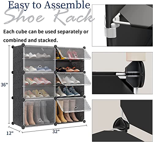 Aeitc 100 Pairs Shoe Rack Organizer Shoe Organizer Expandable Shoe Storage Cabinet Narrow Standing Stackable Space Saver Shoe Rack for Entryway, Closet with Hook and Side Shelf,Black