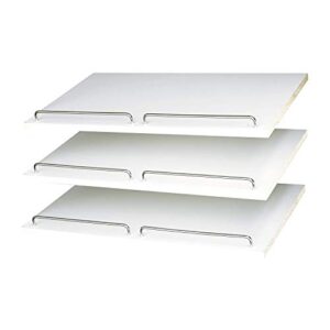 easy track 24 inch slanted shoe storage shelves with chrome fence rails for closet organizer vertical panels, white (3 pack)