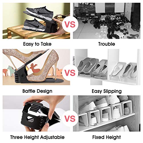 NEPROCK Shoe Slots Organizer, Adjustable Shoe Stacker Space Saver, Double Deck Shoe Rack Holder for Closet Organization (10-Pack)(Black)2