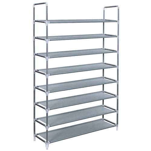 Kcelarec Shoe Rack Organizer, Stackable and Durable Shoe Shelf Storage Metal Shoe Tower Space Saving (Grey-8 Tiers)