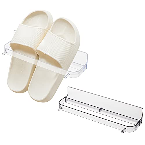 AHANDMAKER 4 Pack Wall Mounted Shoes Rack, 2 Colors Plastic Slipper Racks with Sticky Hanging Strips, Hanging Shoe Organizer, Shoes Holder Storage Organizer for Bathroom Kitchen RV Door Cabinet