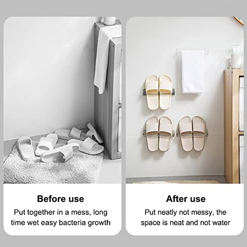 AHANDMAKER 4 Pack Wall Mounted Shoes Rack, 2 Colors Plastic Slipper Racks with Sticky Hanging Strips, Hanging Shoe Organizer, Shoes Holder Storage Organizer for Bathroom Kitchen RV Door Cabinet