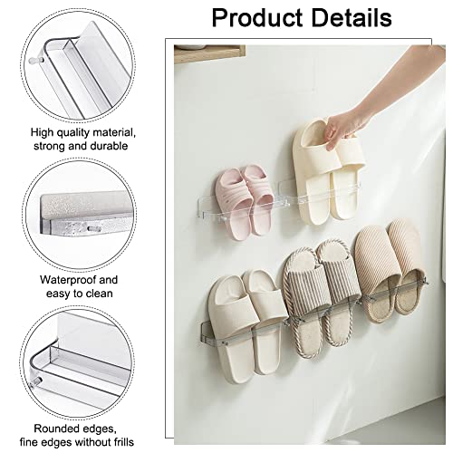 AHANDMAKER 4 Pack Wall Mounted Shoes Rack, 2 Colors Plastic Slipper Racks with Sticky Hanging Strips, Hanging Shoe Organizer, Shoes Holder Storage Organizer for Bathroom Kitchen RV Door Cabinet