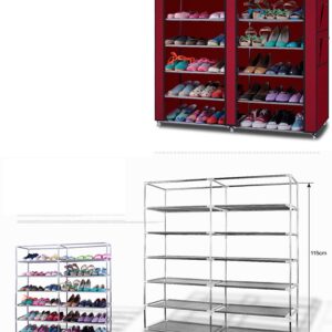 GOODSILO 6 Layer 12 Shelf Dual Rows Shoe Rack Shoe Storage Organizer Shoe Closet Cabinet with Fabric Cover for 36 Regular Size Pair Shoes, Bedroom, Wardrobe, Hallway, Entryway Coffee