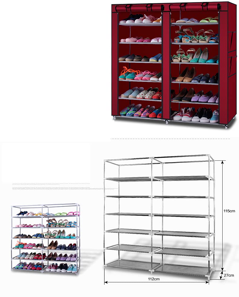 GOODSILO 6 Layer 12 Shelf Dual Rows Shoe Rack Shoe Storage Organizer Shoe Closet Cabinet with Fabric Cover for 36 Regular Size Pair Shoes, Bedroom, Wardrobe, Hallway, Entryway Coffee