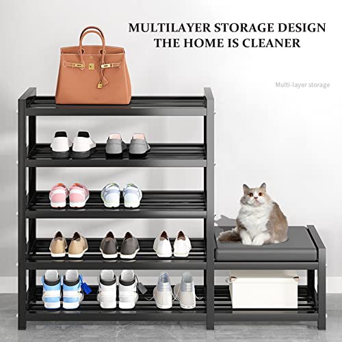 Metal Shoe Rack,Shoe Rack for Entryway, 5-Tier Shoe Rack Organizer,Free Standing Shoe Racks with Shoe Changing Stool, Black Shoe Shelf Organizer for Entryway Garage Bedroom …