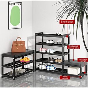 Metal Shoe Rack,Shoe Rack for Entryway, 5-Tier Shoe Rack Organizer,Free Standing Shoe Racks with Shoe Changing Stool, Black Shoe Shelf Organizer for Entryway Garage Bedroom …