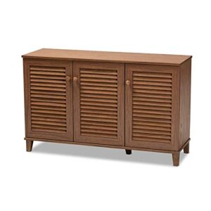 bowery hill contemporary wood 8-shelf shoe cabinet in walnut brown