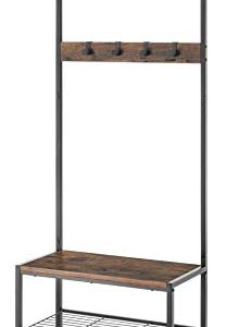 Whitmor Modern Industrial Entryway Coat Rack Hall Tree w/Shoe Storage, Rustic Brown