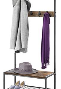 Whitmor Modern Industrial Entryway Coat Rack Hall Tree w/Shoe Storage, Rustic Brown