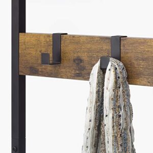 Whitmor Modern Industrial Entryway Coat Rack Hall Tree w/Shoe Storage, Rustic Brown