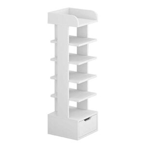 Waktavel Shoe Rack Organizer, Wooden 5 Tiers Vertical Shoe Rack with Drawer and Open Top, Space Saving Small Shoe Storage Stand for Entryway Hallway Bedroom (White Shoe Rack 5 Tier)