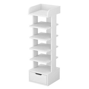 Waktavel Shoe Rack Organizer, Wooden 5 Tiers Vertical Shoe Rack with Drawer and Open Top, Space Saving Small Shoe Storage Stand for Entryway Hallway Bedroom (White Shoe Rack 5 Tier)