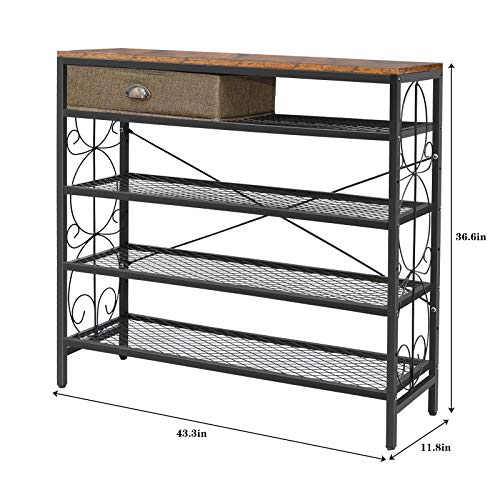 X-cosrack Shoe Rack, 4-Tier Shoe Rack Organizer Industrial Metal Closet wooden vertical Shoe Rack Storage Garage Shoe Stand for Closets Entryway Brown Black