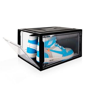 clear shoe boxes stackable, display shoe storage with lids, sneaker storage shoe box, magnetic door, easy assemble, space saving