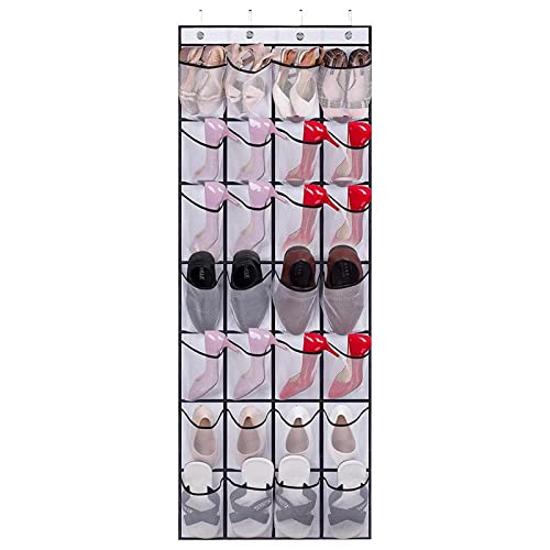 GENGXIN 28 Pockets Over The Door Shoe Organizer Hanging Narrow Closet Door, Door Large Capacity, Hanging Shoe Organizer for Closet Hanging Shoe Holder Hanger with 4 Metal Hooks