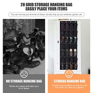 GENGXIN 28 Pockets Over The Door Shoe Organizer Hanging Narrow Closet Door, Door Large Capacity, Hanging Shoe Organizer for Closet Hanging Shoe Holder Hanger with 4 Metal Hooks