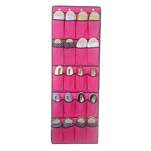 YJYdada 20 Pockets Hanging Over Door Shoe Organiser Storage Rack Bag Box Wardrobe Hook (Hot Pink)