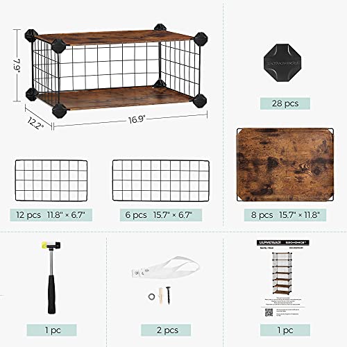 SONGMICS 6-Tier Shoe Rack for 12 Pairs, Expandable Modular DIY Storage Shelf, Closet Divider, with Plastic Panels, Rustic Brown + Black