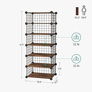 SONGMICS 6-Tier Shoe Rack for 12 Pairs, Expandable Modular DIY Storage Shelf, Closet Divider, with Plastic Panels, Rustic Brown + Black