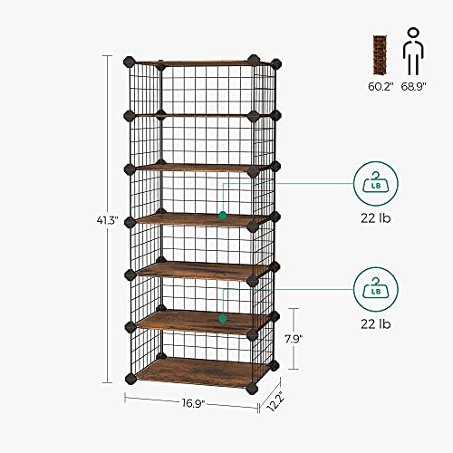 SONGMICS 6-Tier Shoe Rack for 12 Pairs, Expandable Modular DIY Storage Shelf, Closet Divider, with Plastic Panels, Rustic Brown + Black