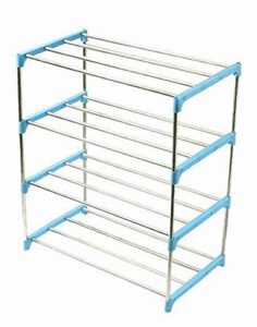 diligencer sturdy plastic stainless steel stackable assembly shoe rack for home wall entryway over door closets organizer shoes rack ms men kids （pink/green/blue）