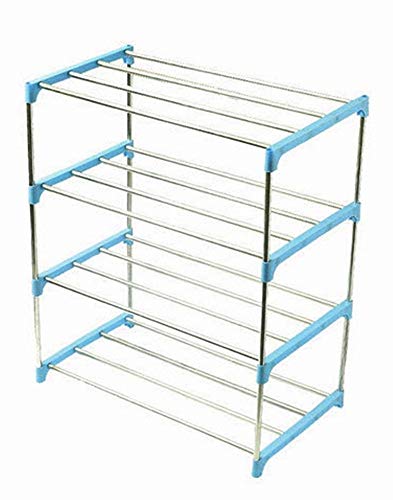 Diligencer Sturdy Plastic Stainless Steel Stackable Assembly Shoe Rack for Home Wall Entryway Over Door Closets Organizer Shoes Rack Ms Men Kids （Pink/Green/Blue）