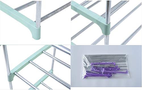 Diligencer Sturdy Plastic Stainless Steel Stackable Assembly Shoe Rack for Home Wall Entryway Over Door Closets Organizer Shoes Rack Ms Men Kids （Pink/Green/Blue）
