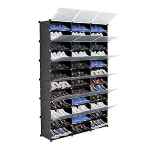 rpsrls shoe storage,12-tier portable shoe rack organizer with 36 grids, expandable shoe tower shelf storage cabinet stand for heels, boots, slippers - black (72 pair capacity)