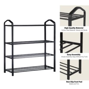 YSSOA 4-Tier Stackable Shoe Rack, 12-Pairs Sturdy Shoe Shelf Storage, Black Shoe Tower for Bedroom, Entryway, Hallway, and Closet