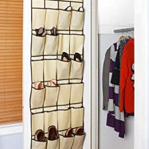 24 Pockets Over the Door Shoe Organizer Hanging Shoe Rack Large Fabric Pocket for Closet Accessory Storage, Hanging Shoe Hanger Organizer with 4 Hooks(Beige)