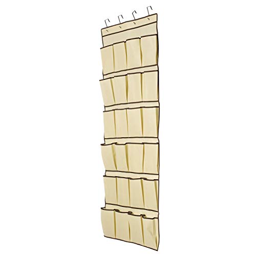 24 Pockets Over the Door Shoe Organizer Hanging Shoe Rack Large Fabric Pocket for Closet Accessory Storage, Hanging Shoe Hanger Organizer with 4 Hooks(Beige)