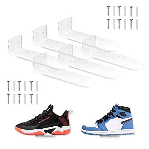 NC Floating Shoe Display Shelf for Wall Mount,Levitating Shoe Rack for Wall-Clear Acrylic Floating Shelves for Showcase Sneaker Collection (Set of 6)