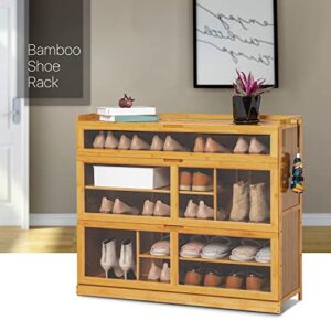 MoNiBloom Bamboo 5 Tier Shoe Storage Cabinet with Acrylic Doors & Tall Compartment for Boots Shoes Rack Organizer for 21-24 Pairs Entryway Living Room, Natural