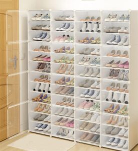 gmsluu 36 pack shoe storage box, plastic stackable shoe organizer for closet, x-large shoe sneaker containers bins holders with clear door, easy assembly shoe box (12x3 pack)