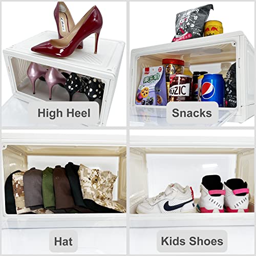VOKEEH 3 pack Large Shoe Organizer, Stackable Plastic Shoe Storage Boxes for Closet, Multi-Role Shoe Rack with Clear Door, Easy Assembly for Display Sneakers, Fit Shoe Size Up to US Men 14, Women 15