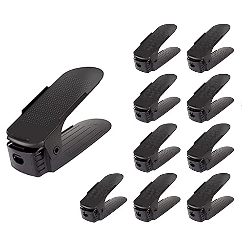 YY YEARCHY Shoe Slot Organizer Adjustable Shoe Stacker 50% Space Saver Double Layer Shoe Stack Sandals Rack Storage Shoe Stacker Holder for Closet Organization (10 PCS, Black)