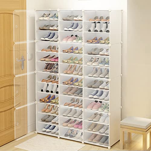 Shoes Storage Box Shoes Organizer Cabinet with Doors Free Combination White Standing Storage Drawer Shelf 3x 12 Cube Unit for Entryway Hallway Living Room 19.6x 12.6x 73.6in